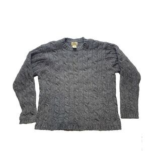 LL Bean Sweater Adult Large Gray Cable Knit Lambs Wool Nylon Outerwear‎ Mens